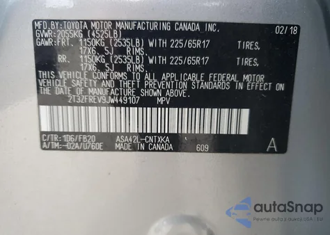 2018 Toyota Rav4 Le from USA, damaged, VIN 2T3ZFREV9JW449107